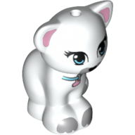 Animal, Cat, Sitting with Medium Azure Eyes, Collar, Bright Pink Ears, Pendant, Light Bluish Gray Markings Print White