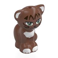 Animal, Cat, Sitting with Dark Brown Stripes, White Chest, Ears print Medium Brown
