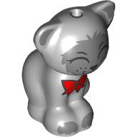 Animal, Cat, Sitting with Closed Eyes, Dark Bluish Grey Face, Dark Red Bow Print (Gertrude) Light Bluish Gray
