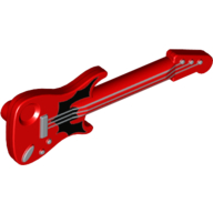 Musical Instrument Guitar Electric with Silver Strings and Black Bat Print Red