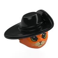 Minifig Head Special, Cat with Black Hat, Large Eyes, Tan Nose, Black Whiskers print (Puss in Boots) Orange