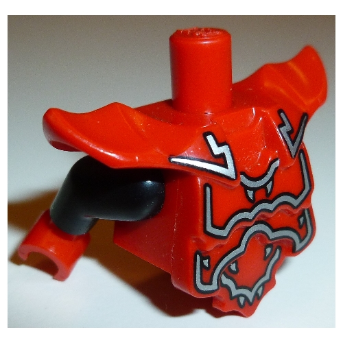 Torso with Molded Shoulder and Waist Extensions, Silver Decoration Print, Black Arms, Red Hands Red