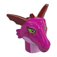 Head Special, Dragon with Dark Red Ears, Spikes pattern, Bright Pink Neck, Olive Green Eyes print Bright Pink