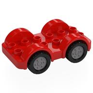Duplo Car Base 2 × 6 - 4 Flat Silver Wheels with Black Tires on 4 Fixed Axles Rot