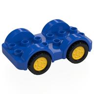Duplo Car Base 2 × 6 - 4 Yellow Wheels with Black Tires on 4 Fixed Axles Blue