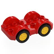 Duplo Car Base 2 × 6 - 4 Yellow Wheels with Black Tires on 4 Fixed Axles Rot