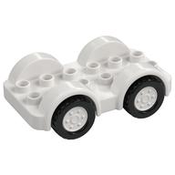 Duplo Car Base 2 × 6 - 4 White Wheels with Black Tires on 4 Fixed Axles White
