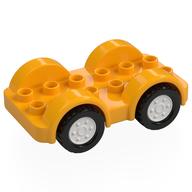 Duplo Car Base 2 × 6 - 4 White Wheels with Black Tires on 4 Fixed Axles Bright Light Orange