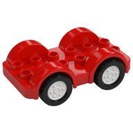 Duplo Car Base 2 × 6 - 4 White Wheels with Black Tires on 4 Fixed Axles