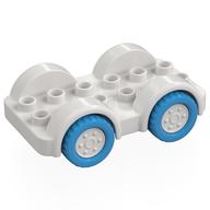 Duplo Car Base 2 × 6 - 4 White Wheels with Dark Azure Tires on 2 Fixed Axles White