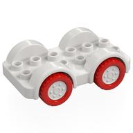 Duplo Car Base 2 × 6 - 4 White Wheels with Red Tires on 4 Fixed Axles Weiß