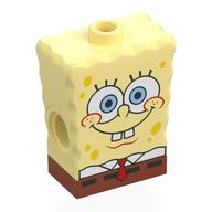 Minifig Body Special, SpongeBob with Dark Orange Square Pants pattern, White/Bright Light Blue Eyes, White Shirt, Red Tie print Leuchtendes Hellgelb