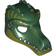 Mask Crocodile with Teeth, Earrings and Olive Green Stripes Print Dunkelgrün