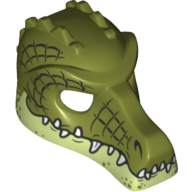 Mask Crocodile with Teeth, Yellowish Green Lower Jaw and Black Scale Lines Print Olivgrün