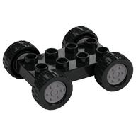 Duplo Car Base 2 × 4 with Fixed Axles - 27.5 Silver Wheels and Black Tires Schwarz