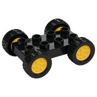 Duplo Car Base 2 × 4 with Fixed Axles - 27.5 Yellow Wheels and Black Tires