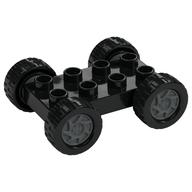 Duplo Car Base 2 × 4 with Fixed Axles - 27.5 Black Tires and Dark Bluish Gray Wheels Black