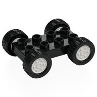 Duplo Car Base 2 × 4 with Fixed Axles - 27.5 White Wheels and Black Tires