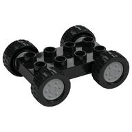 Duplo Car Base 2 × 4 with Fixed Axles - 27.5 Black Tires and Light Bluish Gray Wheels Schwarz