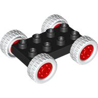 Duplo Car Base 2 × 4 with Fixed Axles - 27.5 White Tires & Red Wheels Black