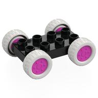 Duplo Car Base 2 × 4 with Fixed Axles - 27.5 White Tires & Coral Wheels Schwarz