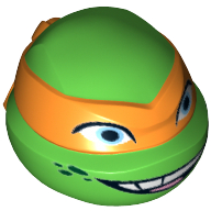 Minifig Head Special, Ninja Turtle with Orange Mask and Smile Print (Michelangelo) Hellgrün