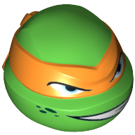 Minifig Head Special, Ninja Turtle with Orange Mask and Sneer Print (Michelangelo) Bright Green