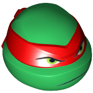 Minifig Head Special, Ninja Turtle with Red Mask and Frown Print (Raphael) Grün