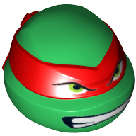 Minifig Head Special, Ninja Turtle with Red Mask and Teeth Print (Raphael) Green