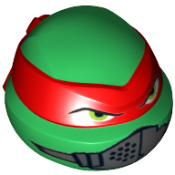 Minifig Head Special, Ninja Turtle with Red Mask and Mouth Muffle Print (Raphael) Green
