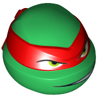 Minifig Head Special, Ninja Turtle with Red Mask and Teeth Showing on One Side Print (Raphael) Grün