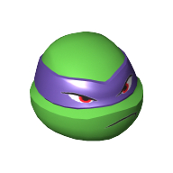Minifig Head Special, Ninja Turtle with Dark Purple Mask and Frown Print (Donatello) Bright Green
