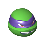 Minifig Head Special, Ninja Turtle with Dark Purple Mask and Missing Tooth Scowl Print (Donatello) Bright Green