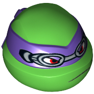 Minifig Head Special, Ninja Turtle with Dark Purple Mask and Goggles Print (Donatello) Hellgrün