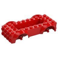 Vehicle Base 4 × 10 × 2 1/2 with Mudguards, Wheel Pins and 6 × 2 Centre Recess with 3 Holes, Red Wheel Holders
