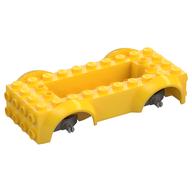 Vehicle Base 4 × 10 × 2 1/2 with Mudguards, Wheel Pins and 6 × 2 Centre Recess with 3 Holes, Light Bluish Gray Wheel Holders Gelb