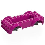 Vehicle Base 4 × 10 × 2 1/2 with Mudguards, Wheel Pins and 6 × 2 Centre Recess with 3 Holes, Light Bluish Gray Wheel Holders Magenta