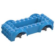Vehicle Base 4 × 10 × 2 1/2 with Mudguards, Wheel Pins and 6 × 2 Centre Recess with 3 Holes, Light Bluish Gray Wheel Holders Dunkelazur