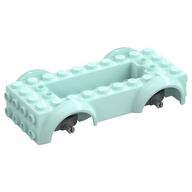 Vehicle Base 4 × 10 × 2 1/2 with Mudguards, Wheel Pins and 6 × 2 Centre Recess with 3 Holes, Light Bluish Gray Wheel Holders Light Aqua