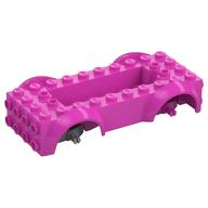 Vehicle Base 4 × 10 × 2 1/2 with Mudguards, Wheel Pins and 6 × 2 Centre Recess with 3 Holes, Light Bluish Gray Wheel Holders Dark Pink