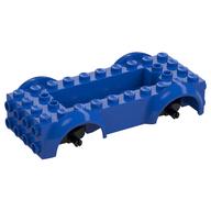 Vehicle Base 4 × 10 × 2 1/2 with Mudguards, Wheel Pins and 6 × 2 Centre Recess with 3 Holes, Black Wheel Holders Blue