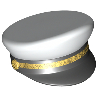 Hat, Captain's Cap with Black Visor and Gold Braid Print Weiß