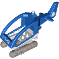 Duplo Helicopter with Cabin (Fixed Skids) with White Base and 'POLICE' Print Blau