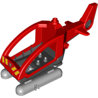 Duplo Helicopter Body with Cabin (Skids not Removable) with Black Base and Fire Department Logo Print Red