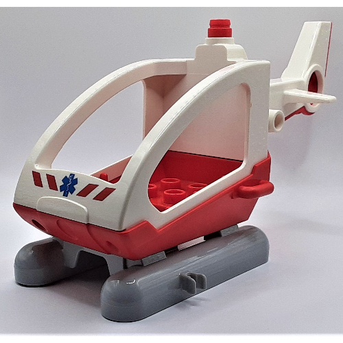 Duplo Helicopter Body with Cabin (Skids not Removable) with Red Base and EMT Star of Life Print White