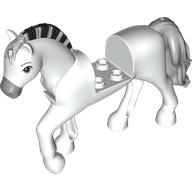 Animal, Horse with Raised Leg, Moveable Head, Black and Light Bluish Gray Striped Roached Mane, Light Bluish Gray Nose and Tail Weiß