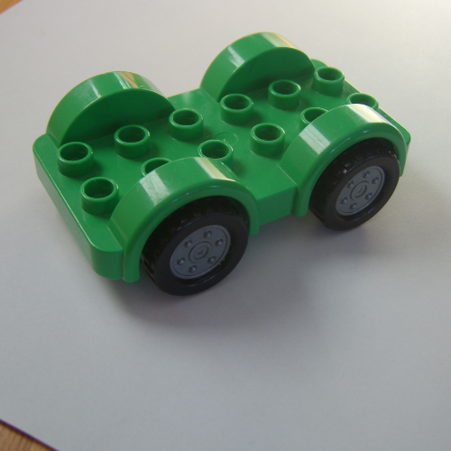 Duplo Car Base 2 × 6 with Four Black Tires and Metallic Silver Wheels on Removable Axles Hellgrün