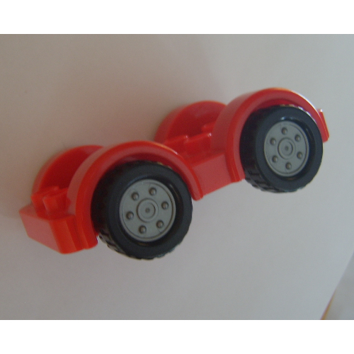 Duplo Car Base 2 × 6 with Four Black Tires and Metallic Silver Wheels on Removable Axles Rot