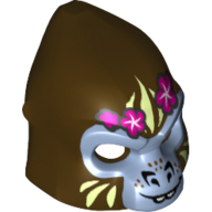 Mask Gorilla with Gray Face, Light Yellow Face Paint and Pink Flowers Print Dunkelbraun