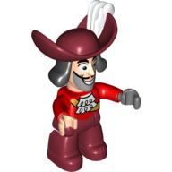 Duplo Figure Hook, Large Dark Red Hat with White Feather, Jacket with White Ruffles Print Rot